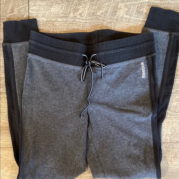 Reebok Gray and Black Track Pants with Adjustable Waist - Picture 1 of 4